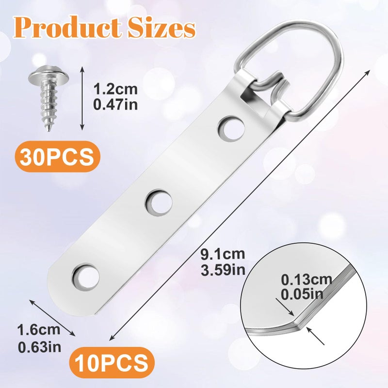 Mxxipp 10pcs Heavy Duty D-Ring Picture Hangers, Extra Large Strap Hanger with Screws Kit, 3 Holes Hanging Hardware for Hanging Picture Photo Frame- Silver - Image 2
